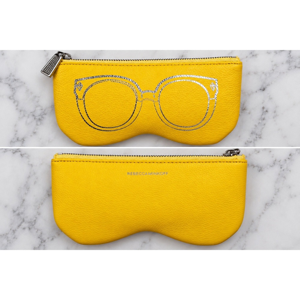 Rebecca Minkoff Yellow Leather Sunglasses Pouch Case Silver Glasses Graphic